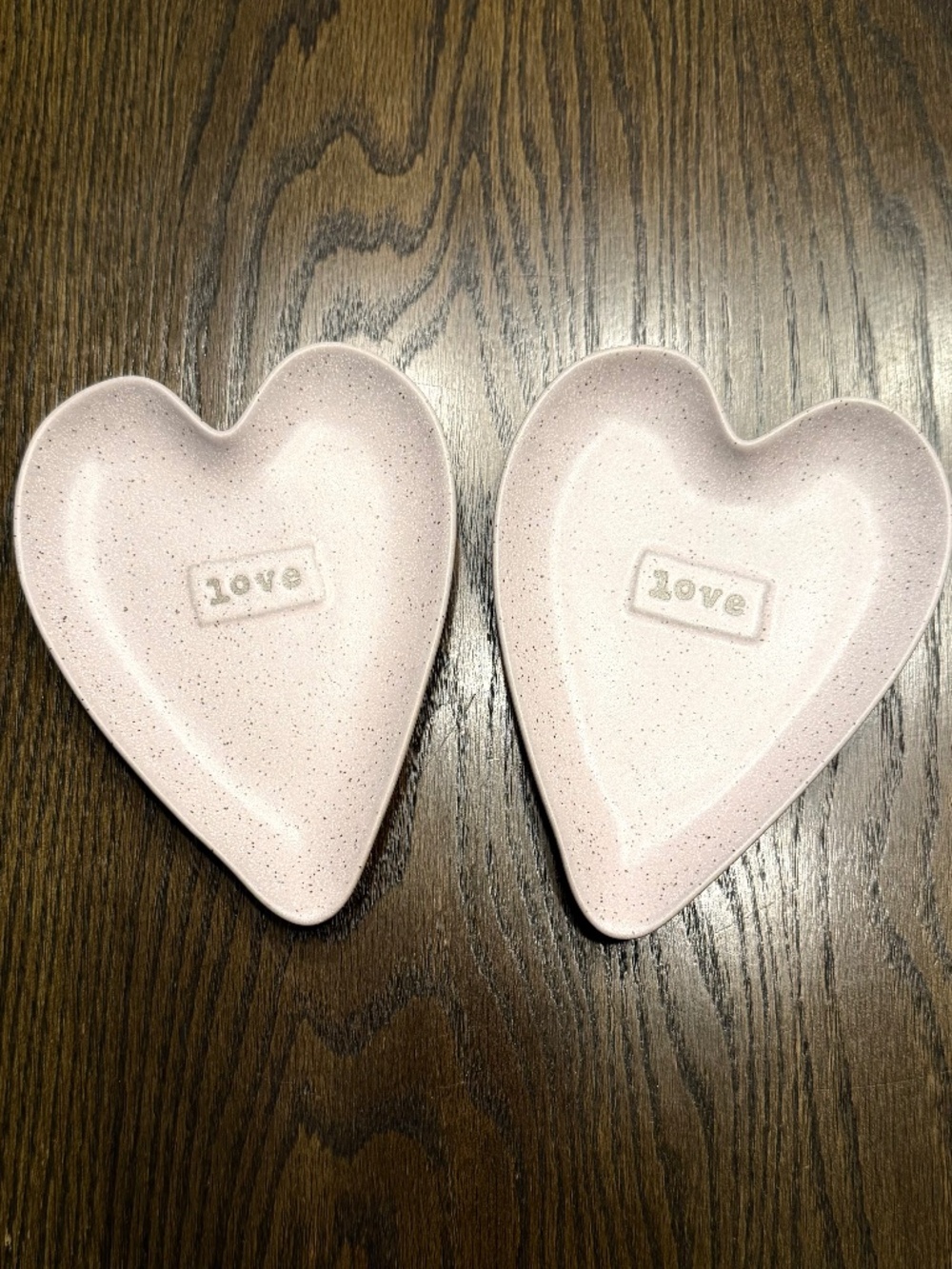 NWT - Set of 2 DEMDACO Pink Speckled Heart "Love" Wall Decor / Trinket Dishes